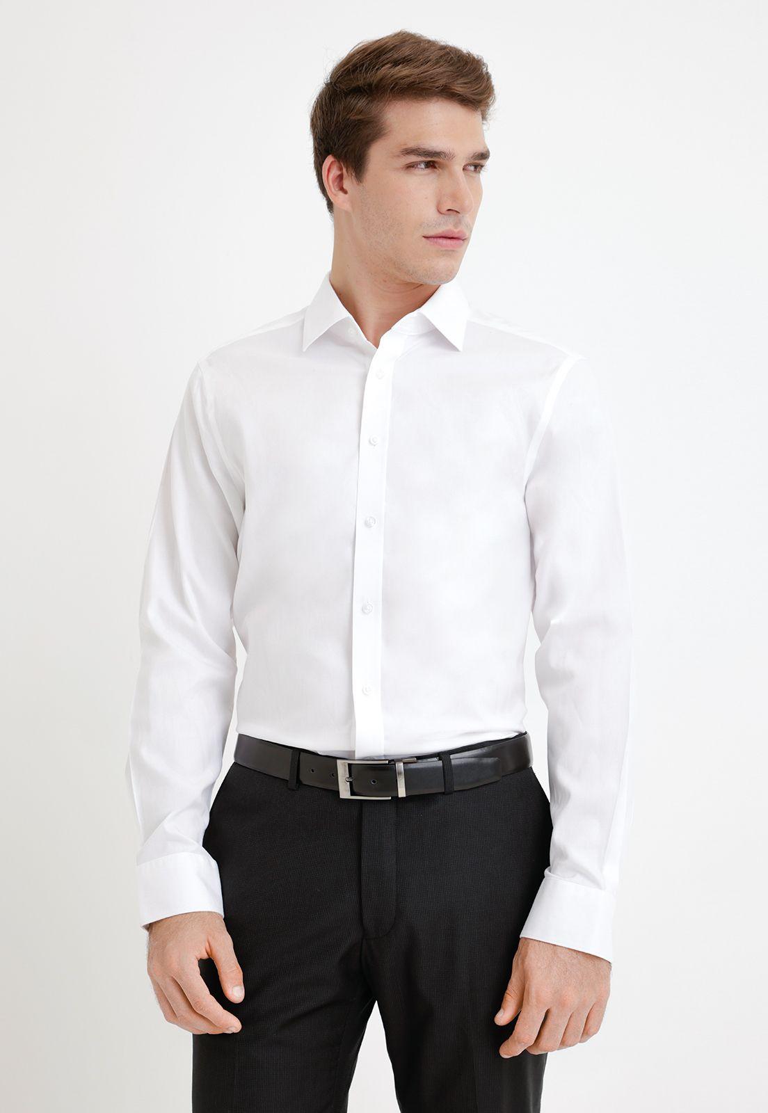 Camisa Formal Hombre Non Iron Algodón Liso Blanco-0