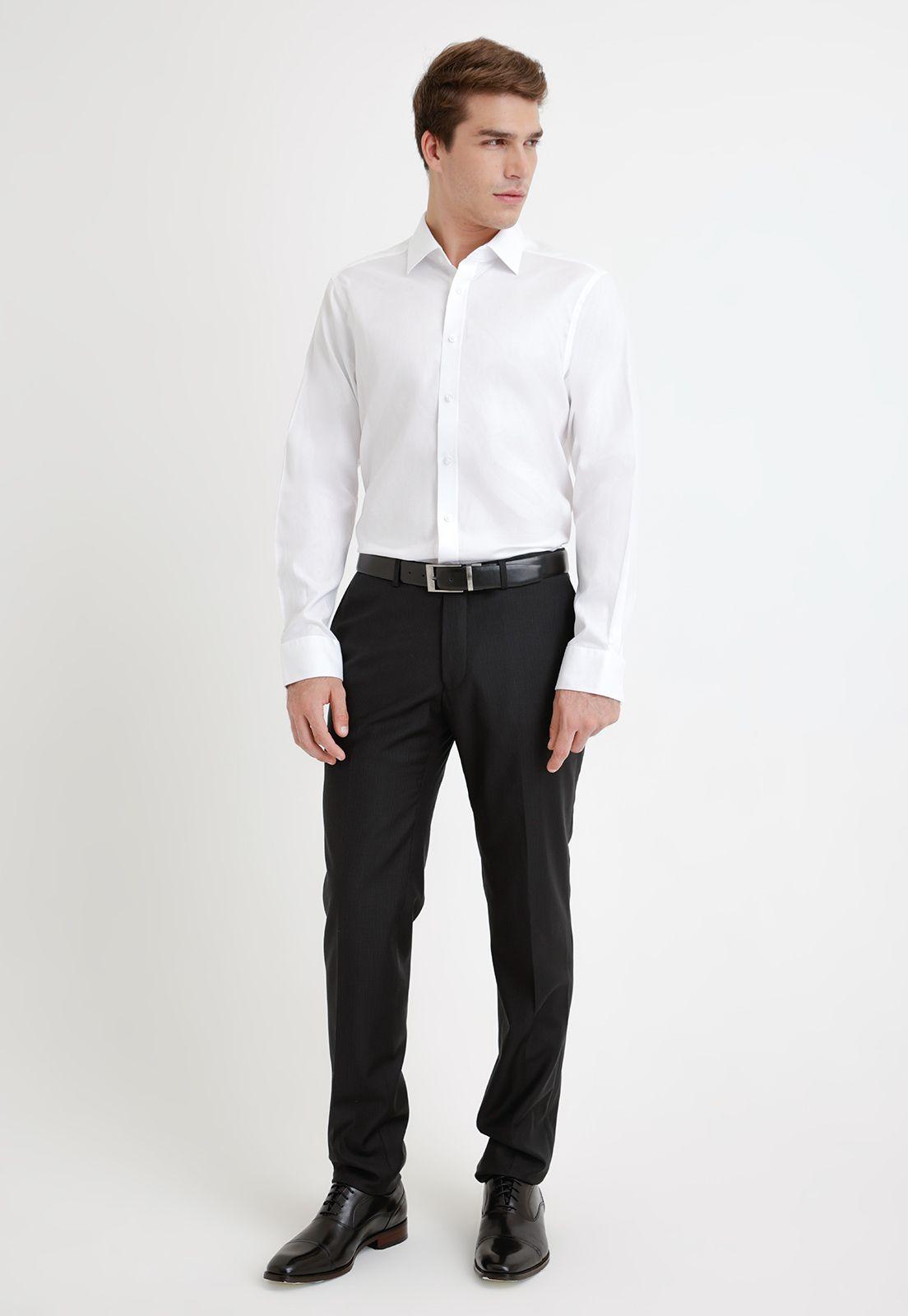 Camisa Formal Hombre Non Iron Algodón Liso Blanco-3