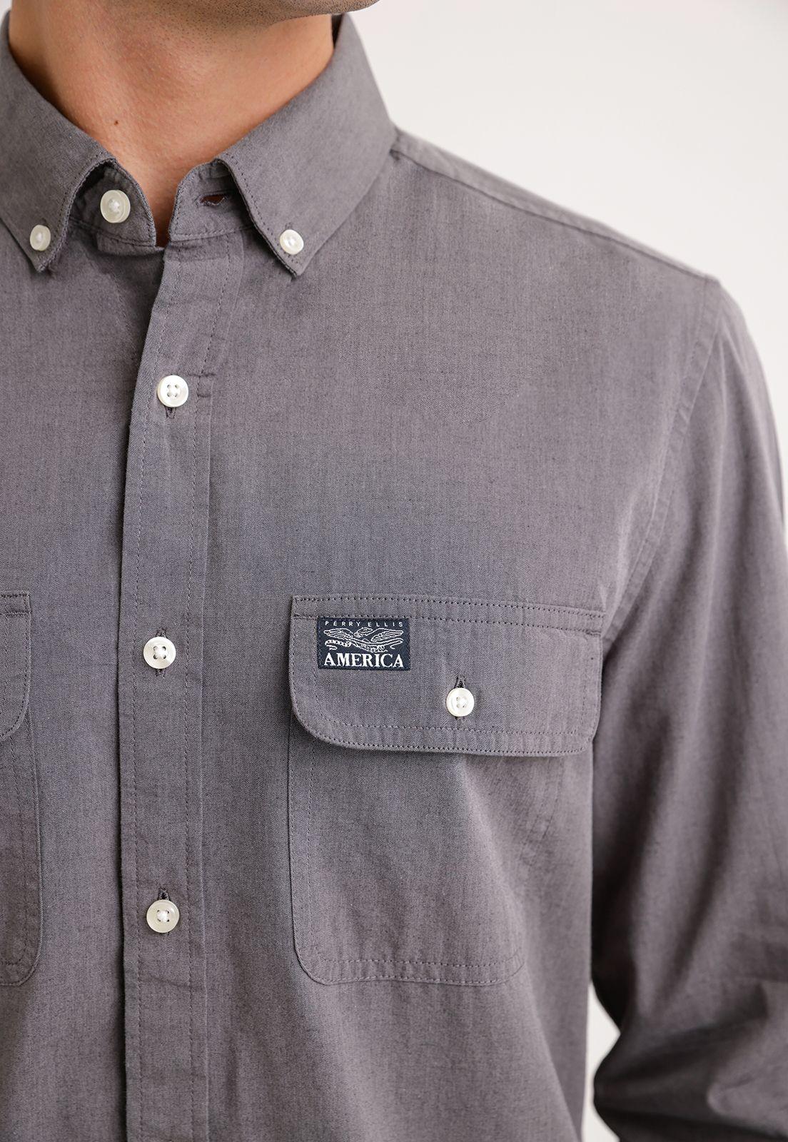 Camisa Hombre Manga Larga Oxford Gris-2