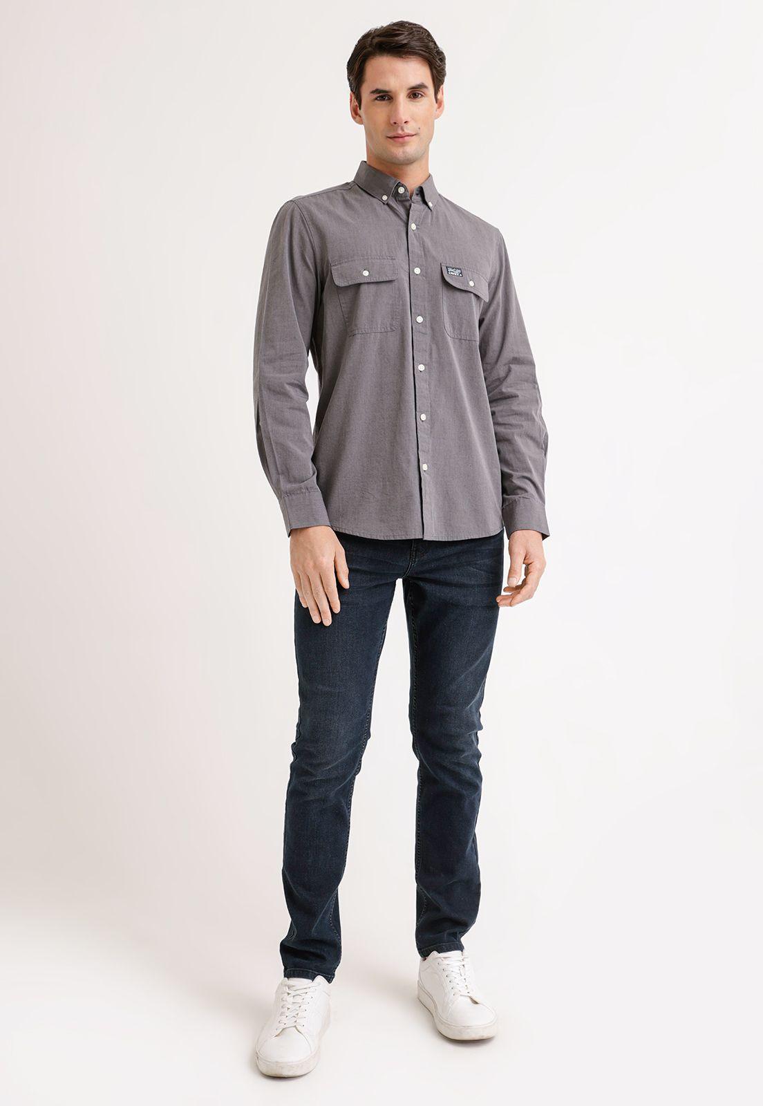 Camisa Hombre Manga Larga Oxford Gris-3