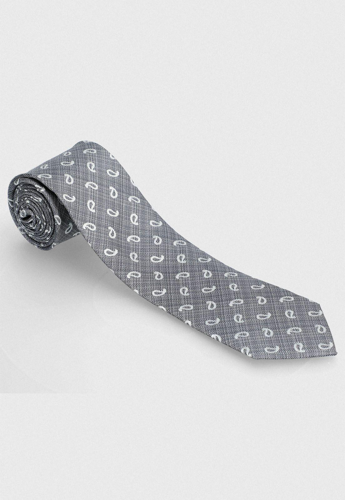 Corbata formal de seda Travel paisley 7.5 cm gris-0
