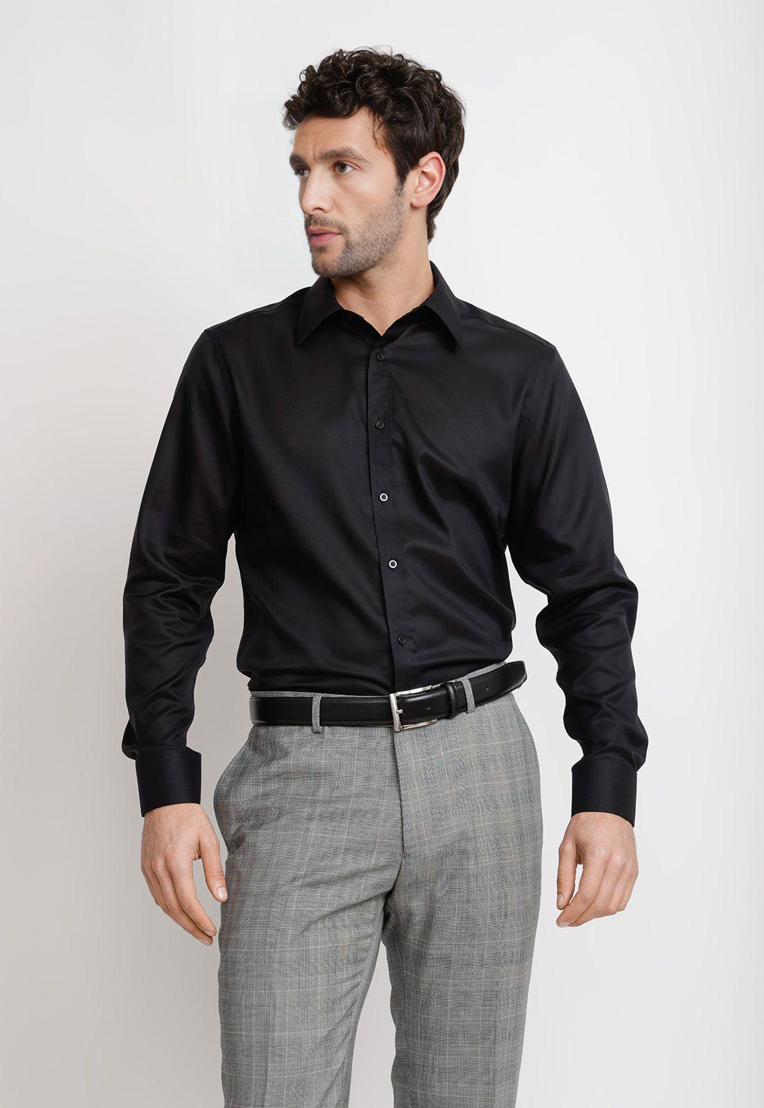 Camisa Hombre Formal Popelina Travel Essential Negro-0