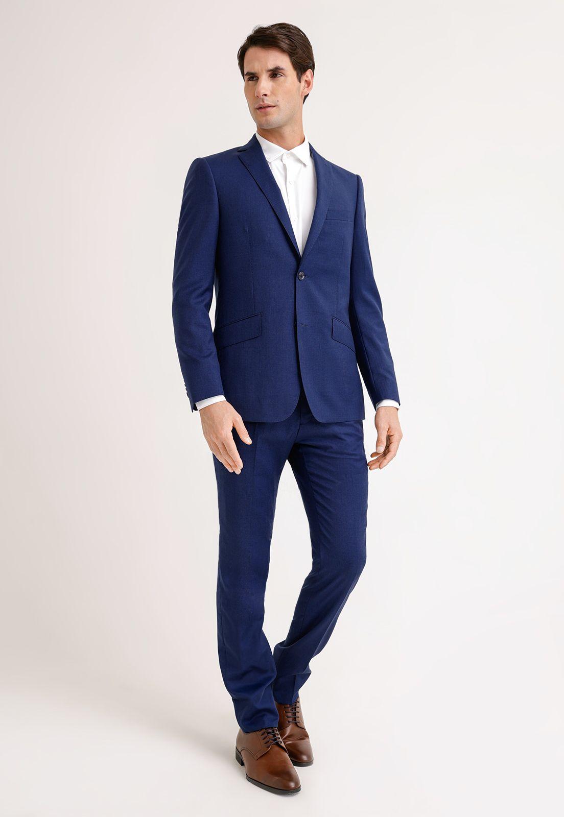 Traje Formal Atlanta Lana Tela Microdiseño Azulino-0
