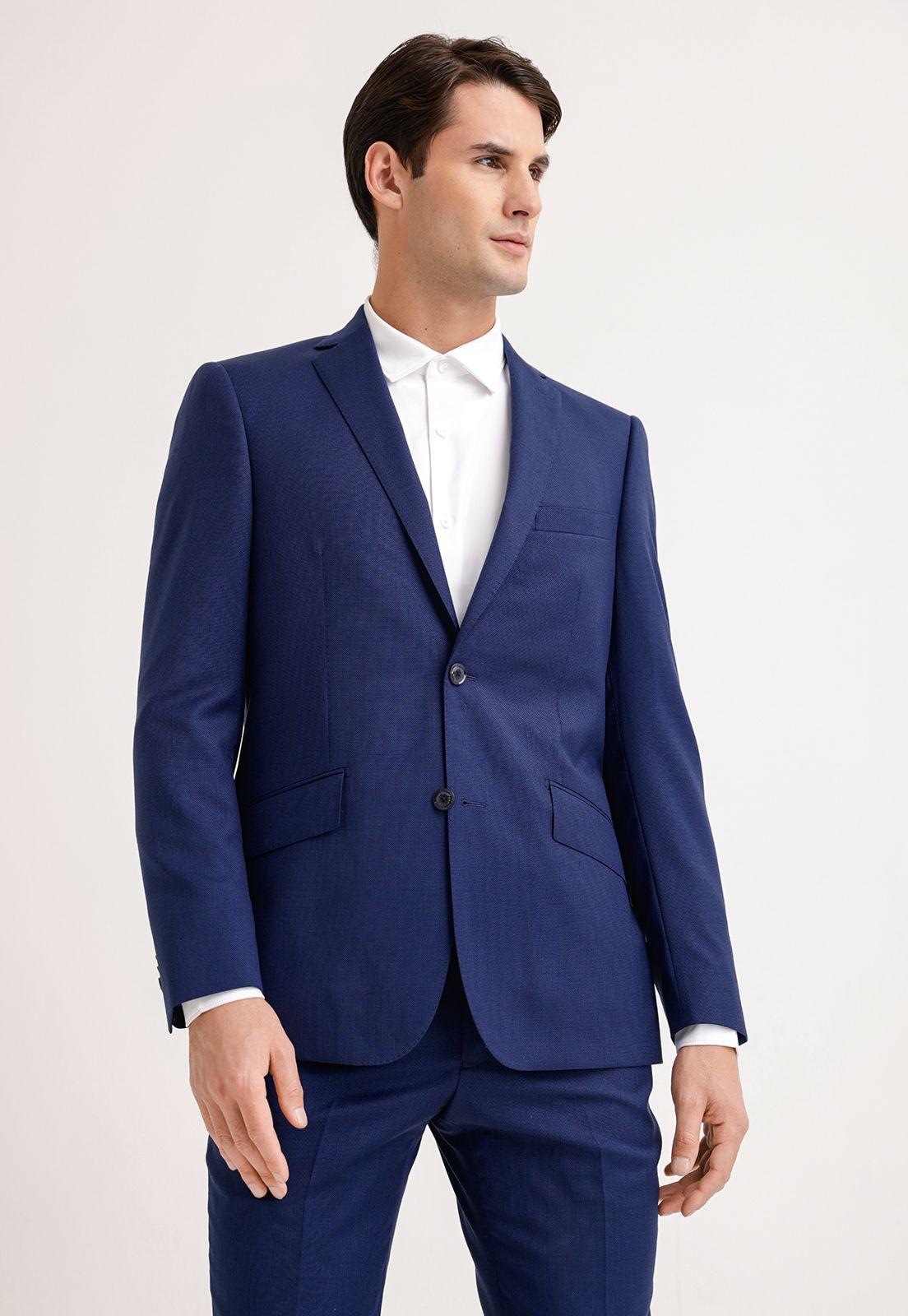 Traje Formal Atlanta Lana Tela Microdiseño Azulino-3