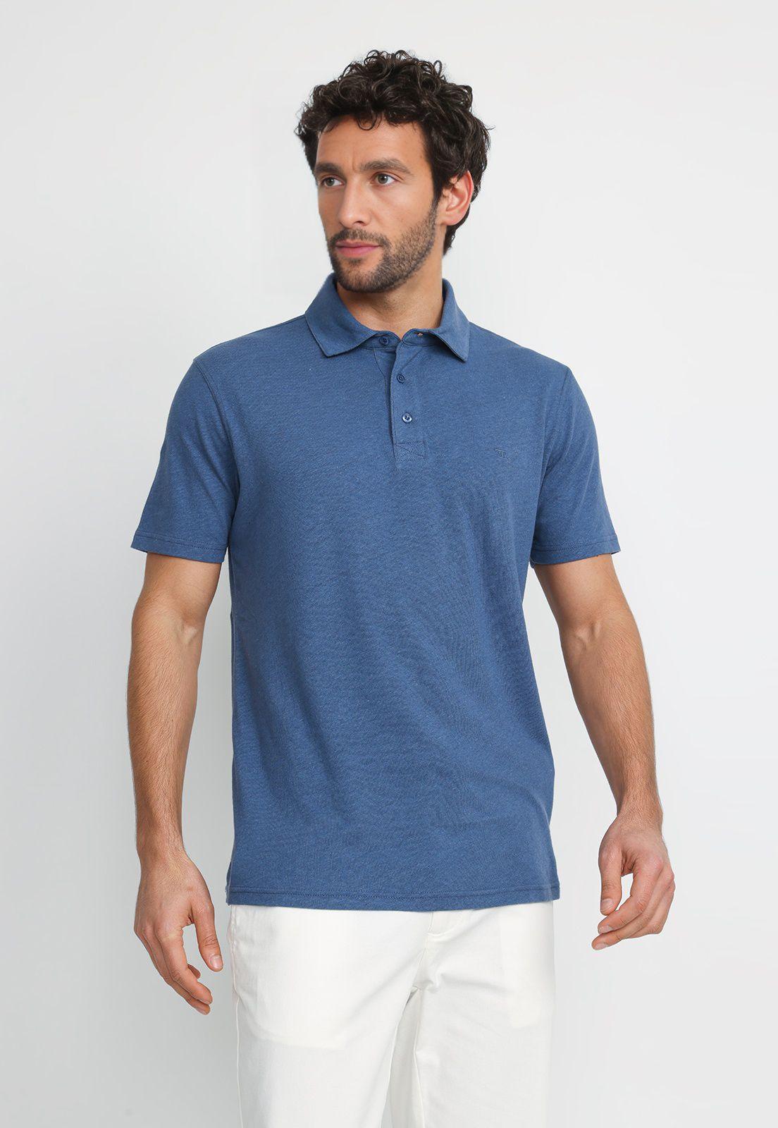 Polera Polo Lino Algodón Morrís Azul-0