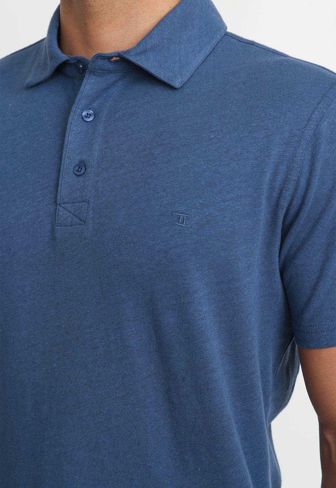 Polera Polo Lino Algodón Morrís Azul-2