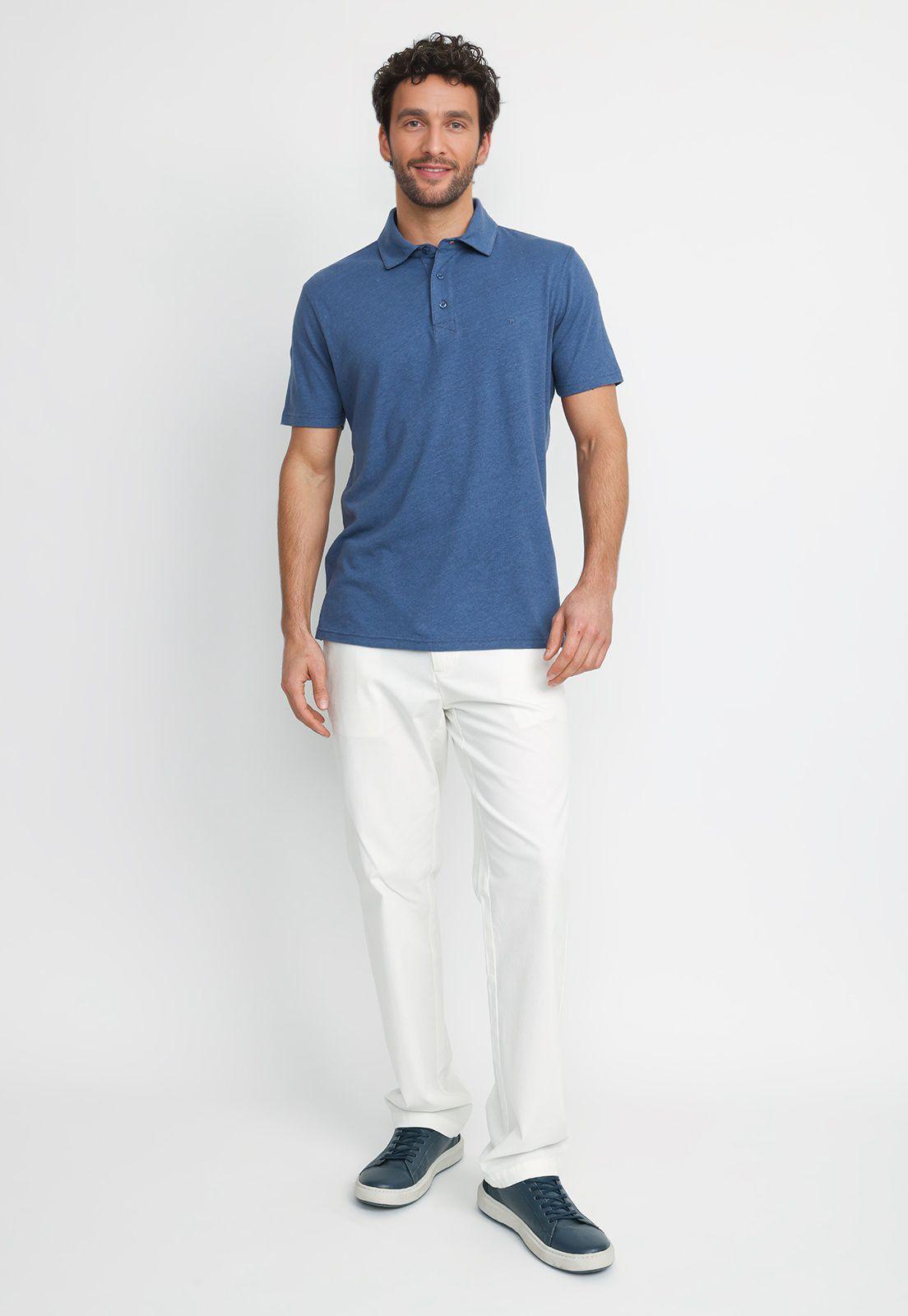 Polera Polo Lino Algodón Morrís Azul-3