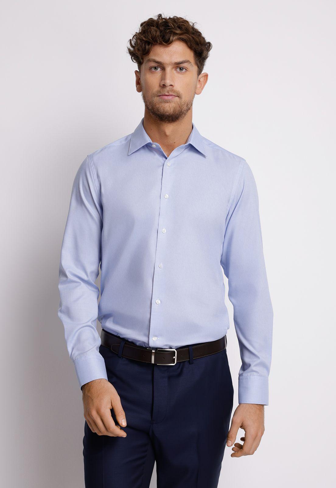 Camisa hombre Formal Slim Fit Vercelli Algodón Celeste Non Iron (Libre de Arrugas)-0