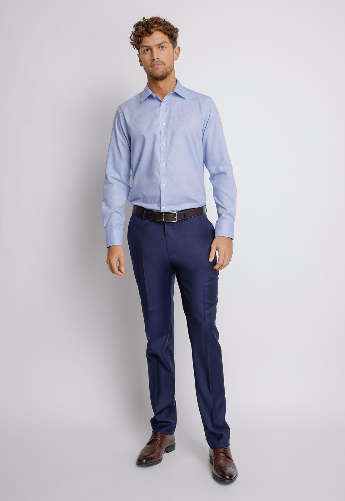 Camisa hombre Formal Slim Fit Vercelli Algodón Celeste Non Iron (Libre de Arrugas)-4