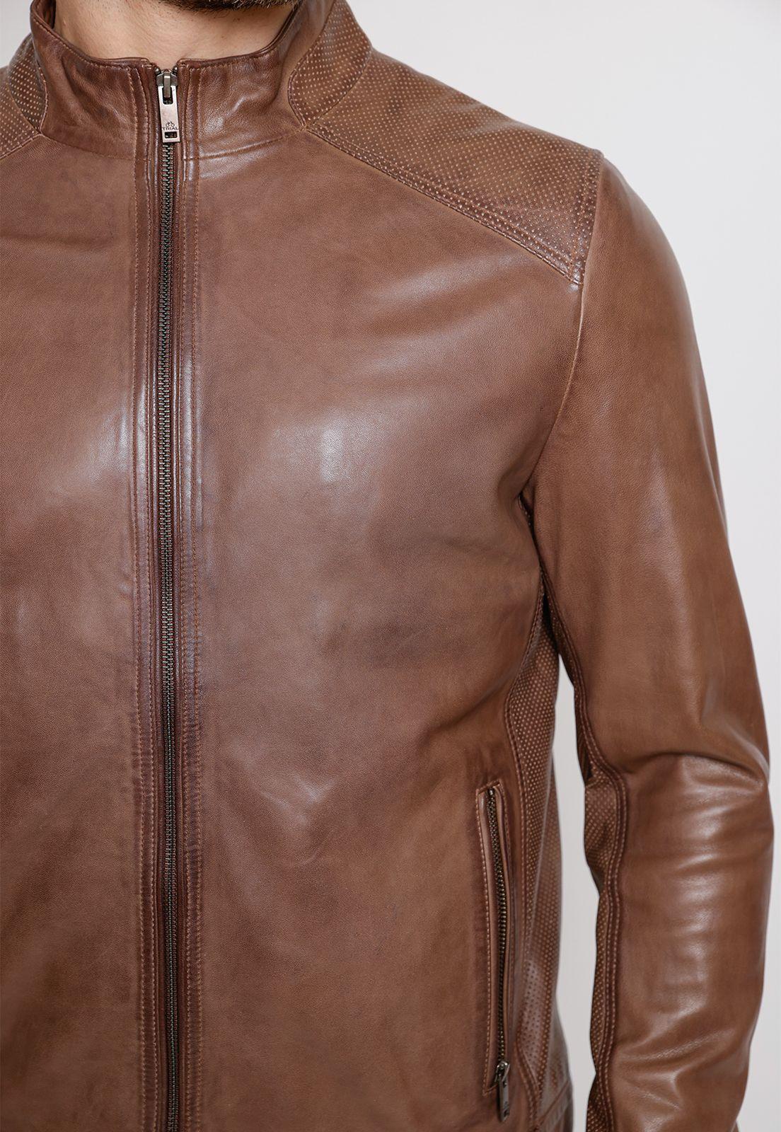 Chaqueta de cuero hombre café-2