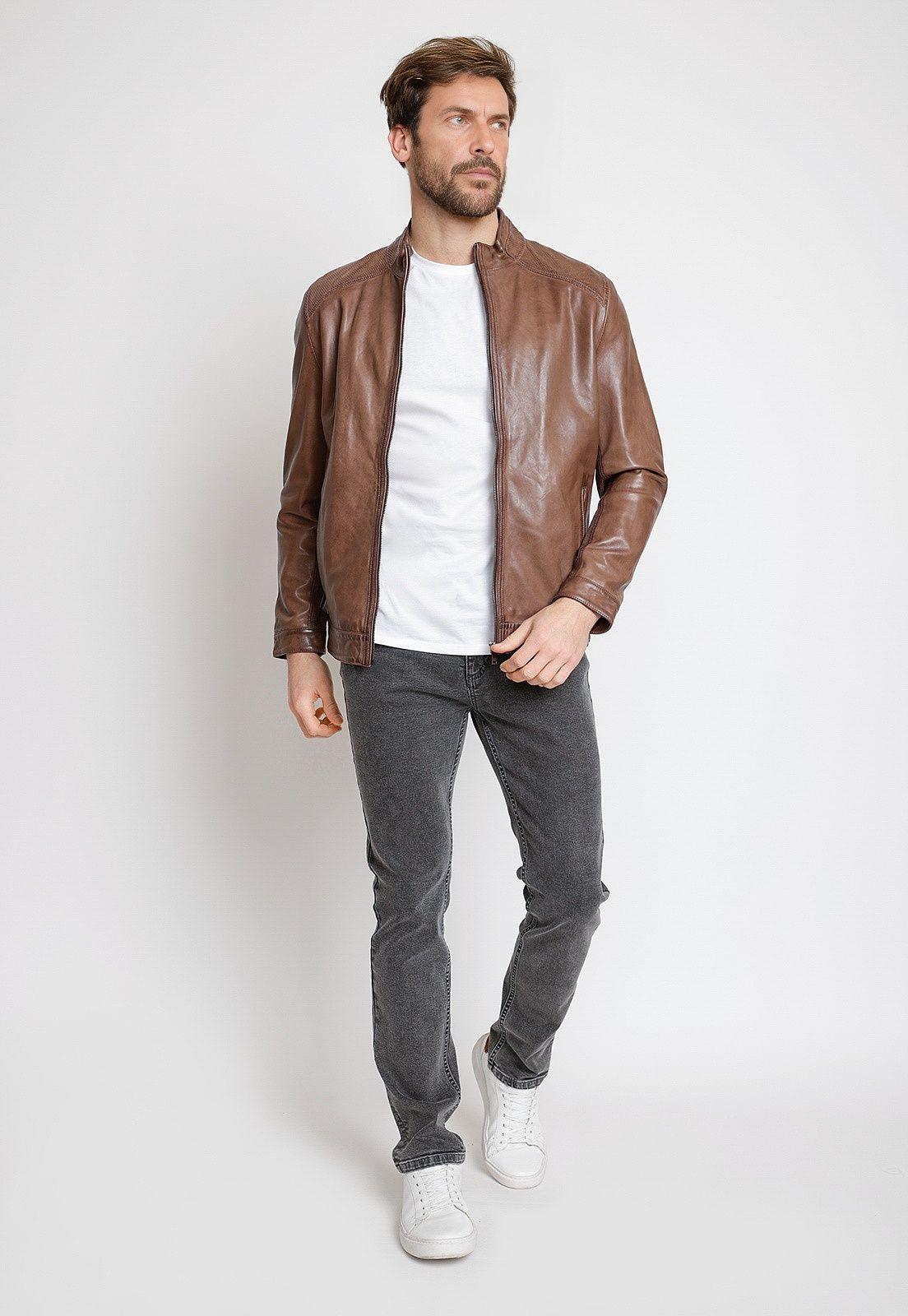 Chaqueta de cuero hombre café-3