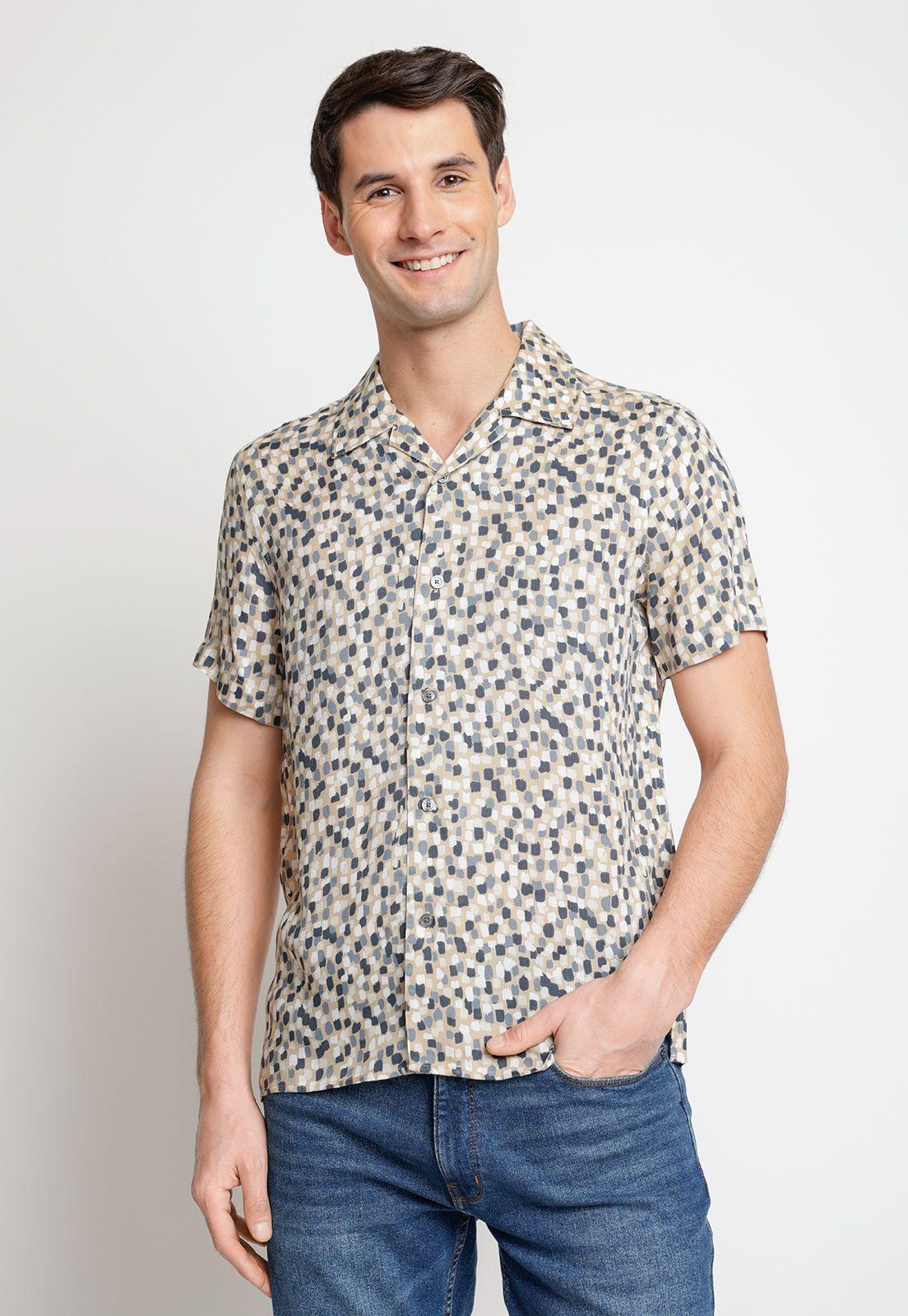 Camisa Hombre Manga Corta Estampada Cafe-0