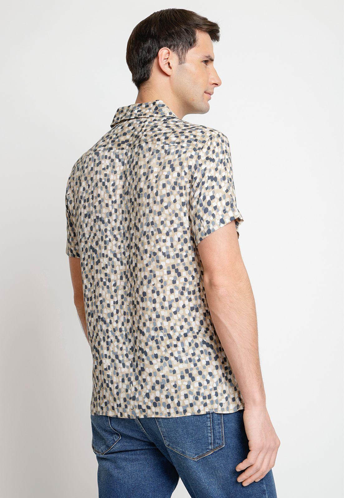 Camisa Hombre Manga Corta Estampada Cafe-1