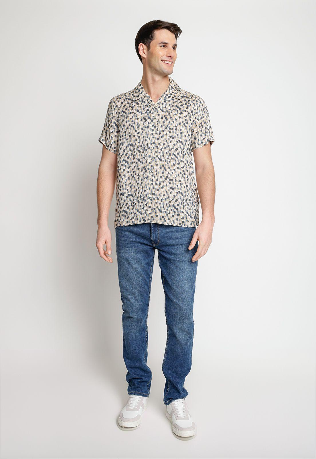 Camisa Hombre Manga Corta Estampada Cafe-3