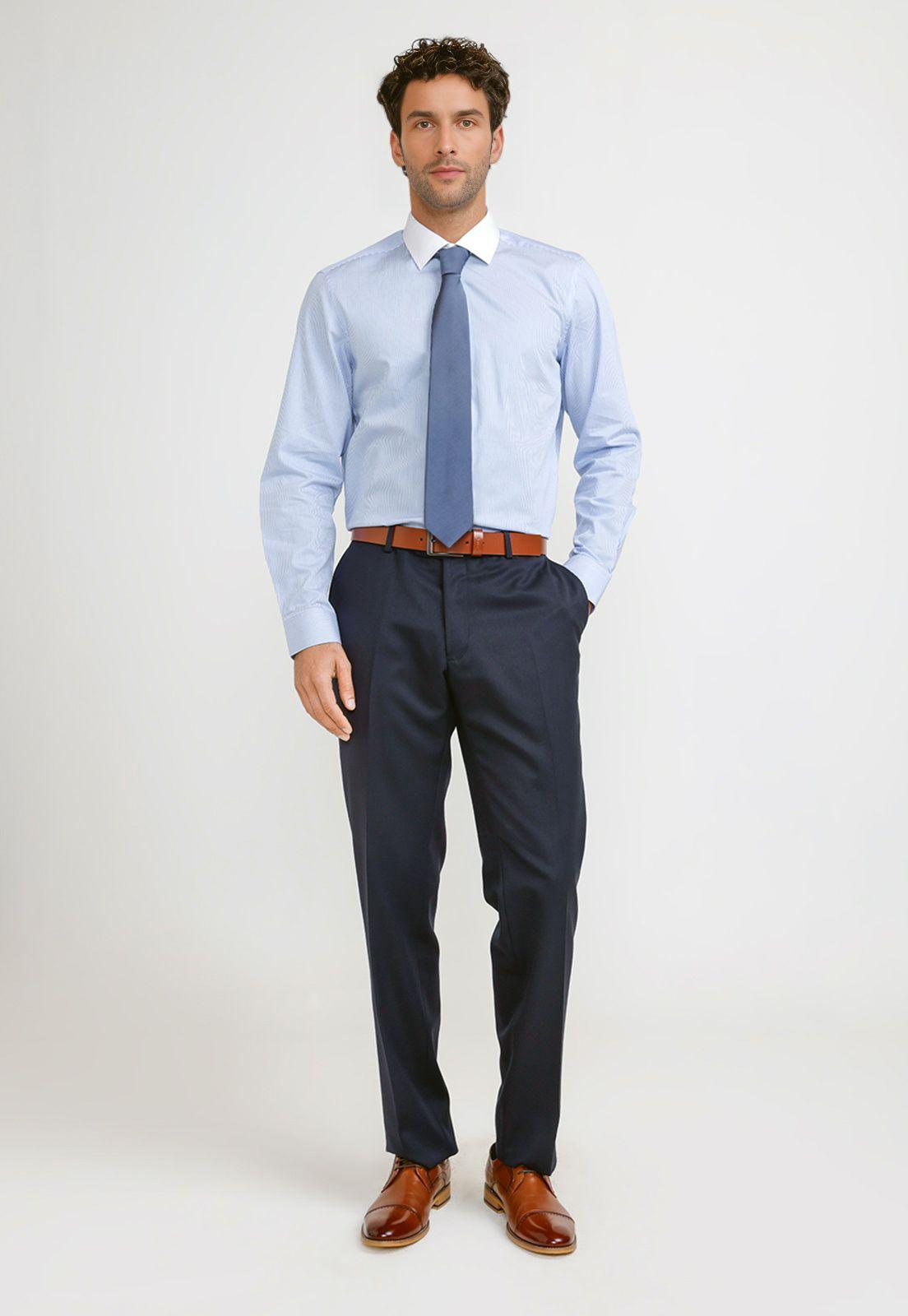 Camisa Hombre Formal Algodón Classic Azul Marino-3