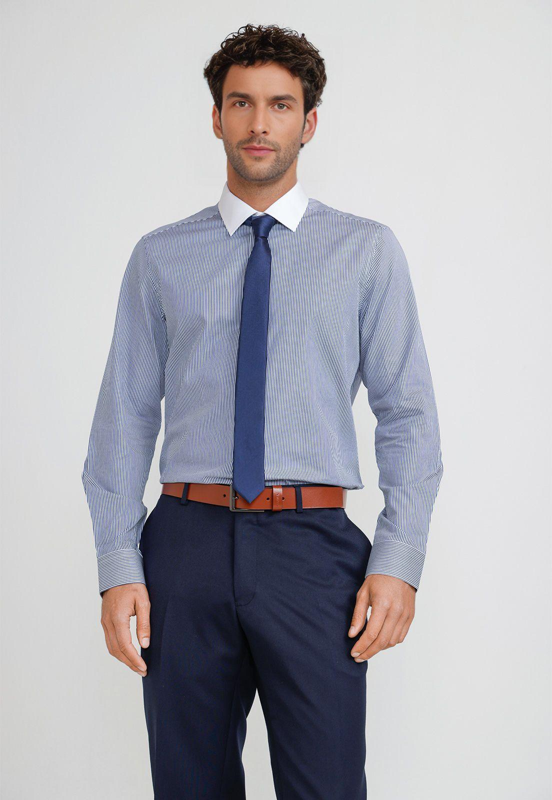 Camisa Hombre Formal Algodón Classic Azul Marino-0