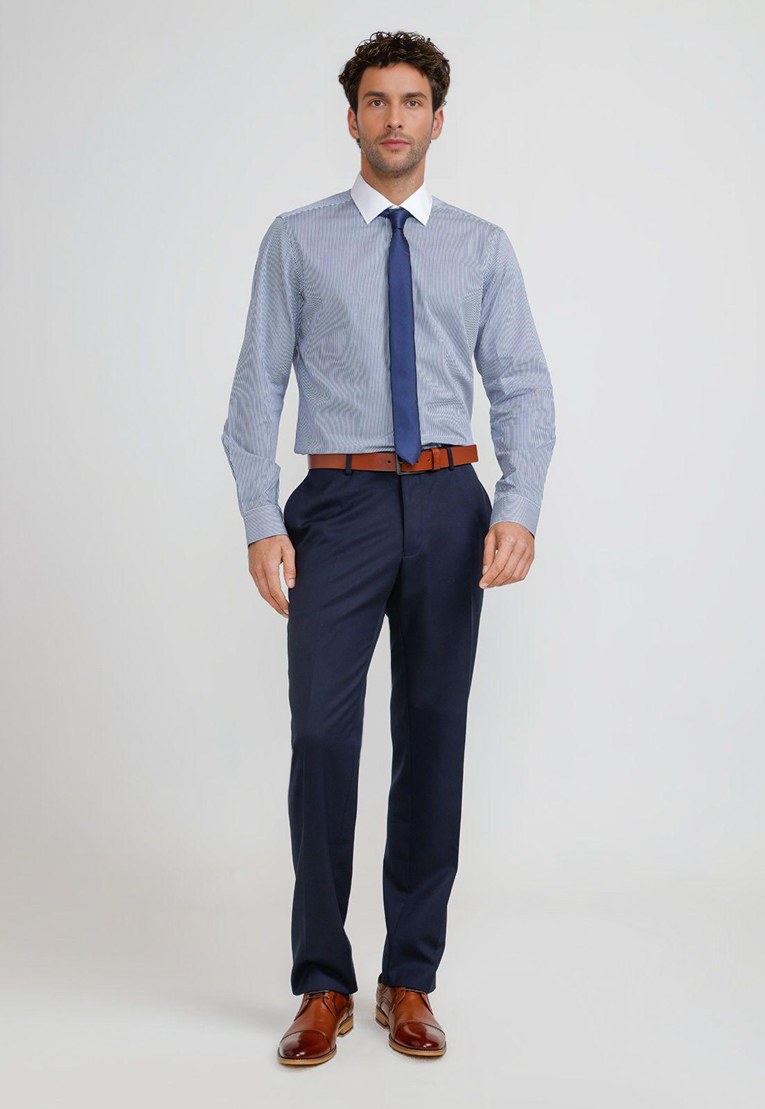 Camisa Hombre Formal Algodón Classic Azul Marino-3