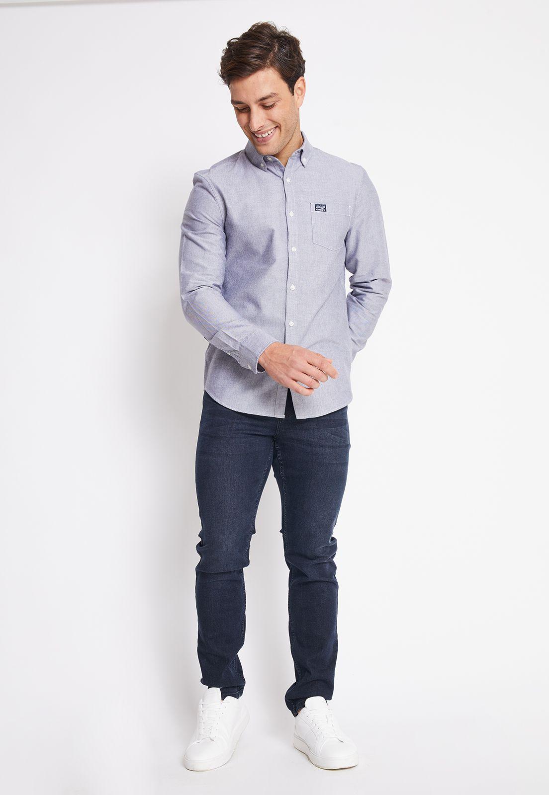 Camisa Hombre Manga Larga Button Down Oxford Navy-3