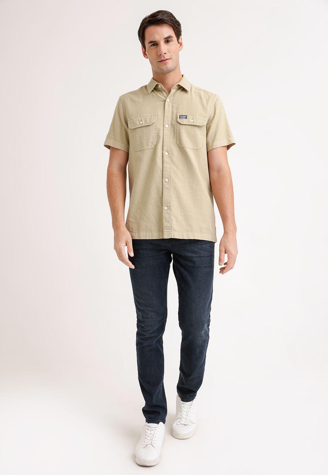 Camisa Hombre Manga Corta Twill Khaki-3