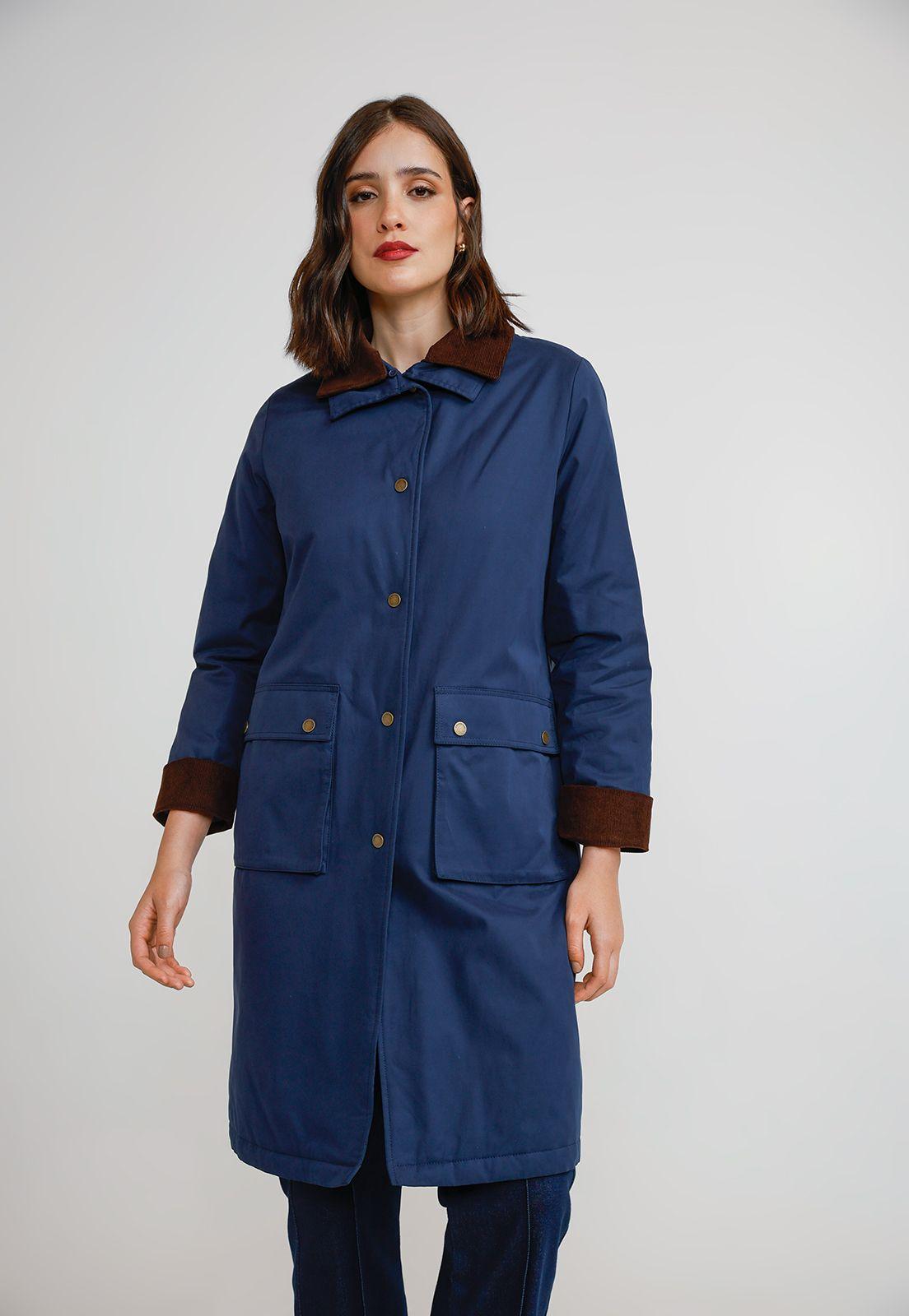 Parka Larga Mujer Algodón Y Poliéster Azul-0