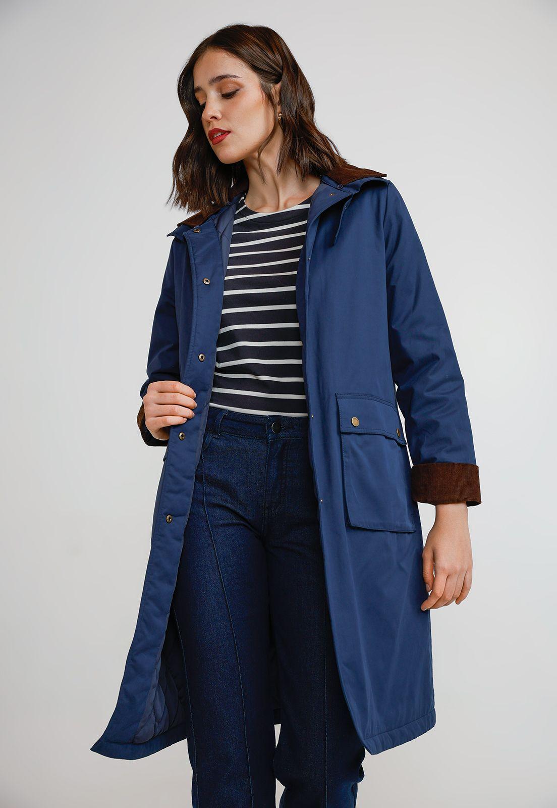 Parka Larga Mujer Algodón Y Poliéster Azul-3