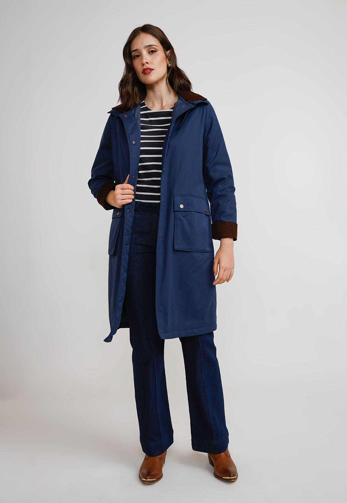 Parka Larga Mujer Algodón Y Poliéster Azul-4