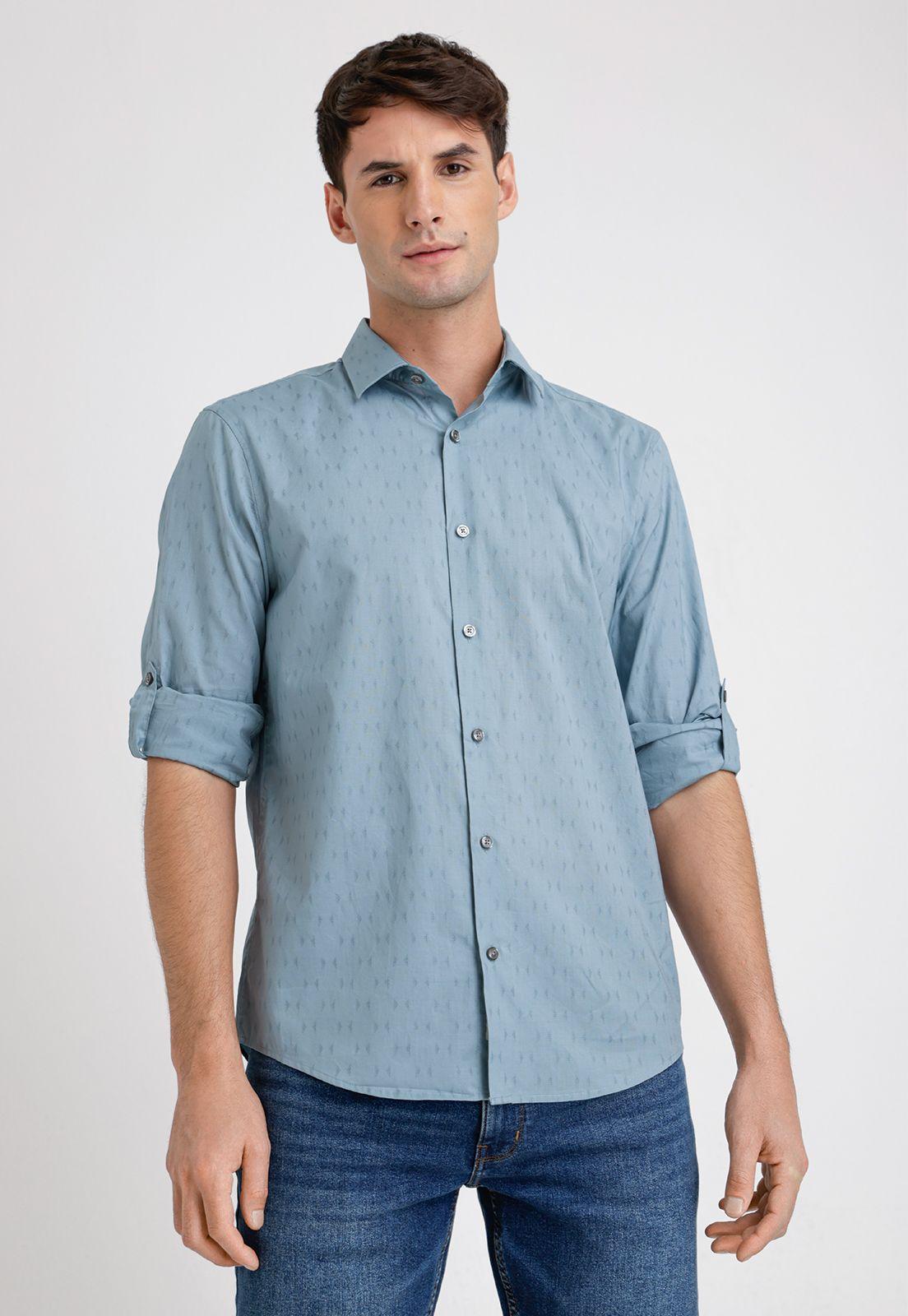 Camisa Hombre Manga Larga Algodón Celeste-0