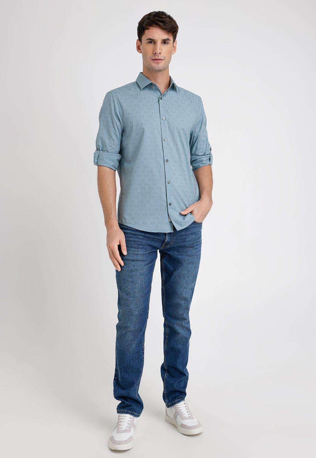 Camisa Hombre Manga Larga Algodón Celeste-3