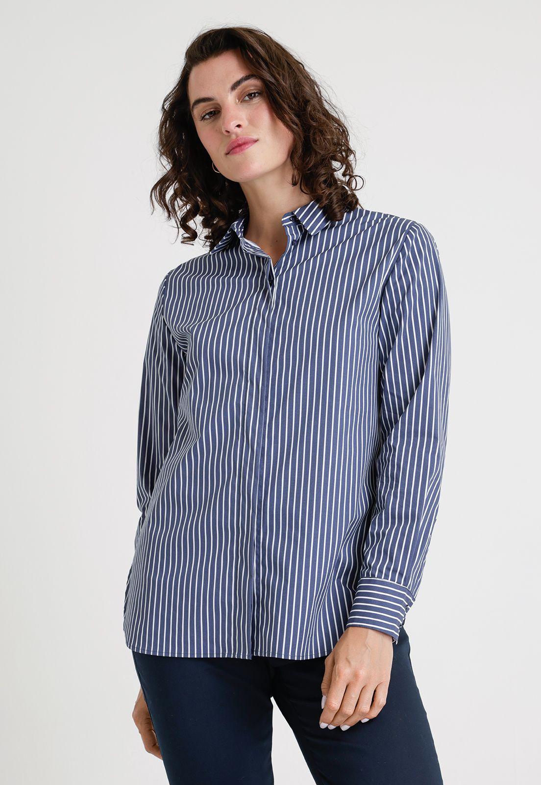 Blusa De Mujer Modelo Kora Color Azul Listada-0