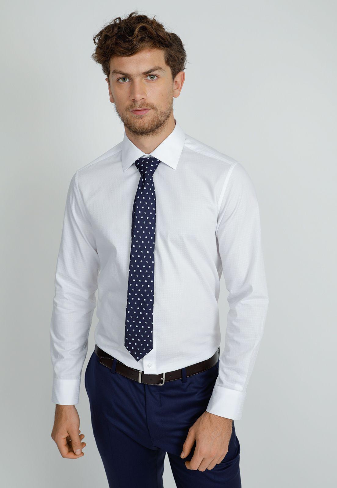 Camisa + corbata hombre Formal Slim Fit Graduación  Blanco -0
