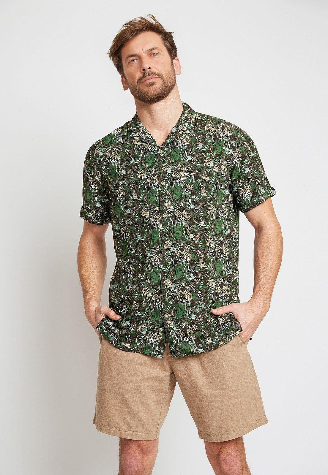 Camisa Hombre  Viscosa Estampada Relajado Baltazar Verde Oscuro-0