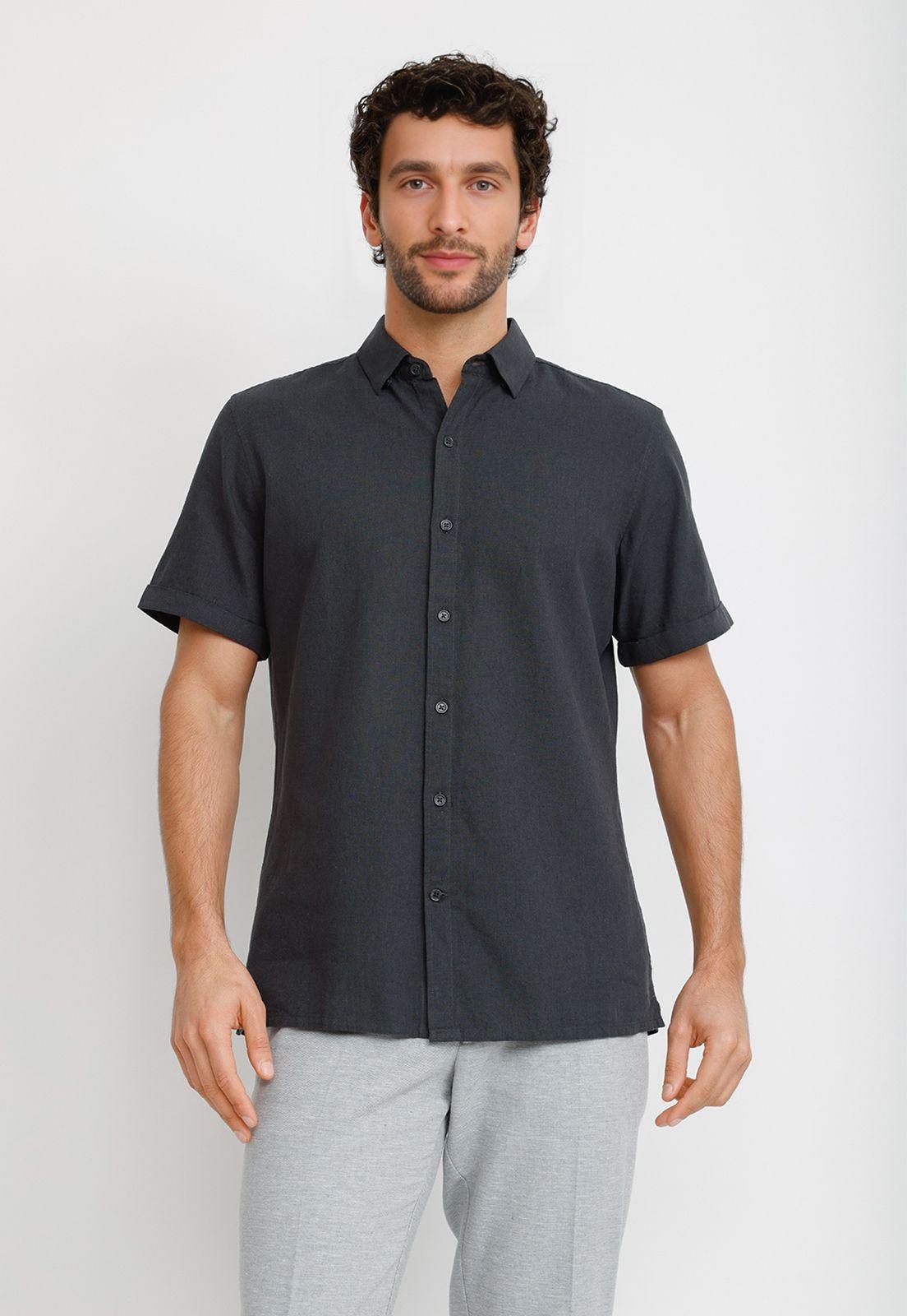 Camisa Lino Algodón Boris Gris Oscuro-0