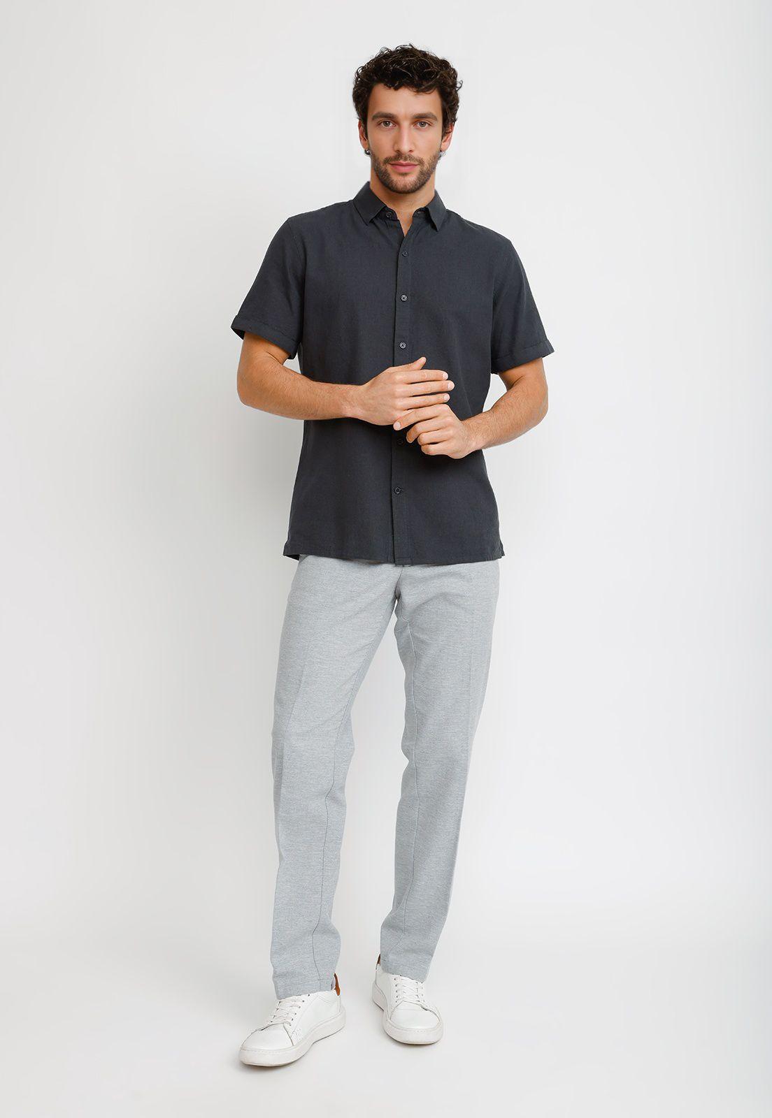 Camisa Lino Algodón Boris Gris Oscuro-3