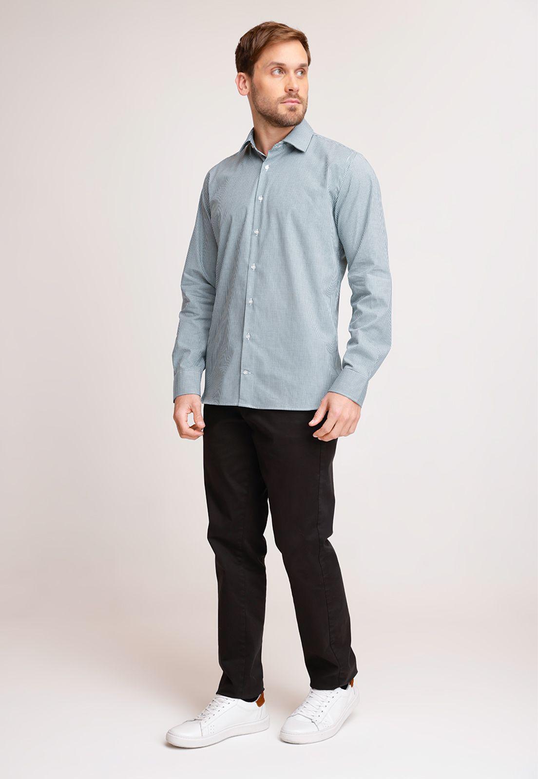 Camisa Hombre Algodón Cuadros Slim Italiana Verde-3