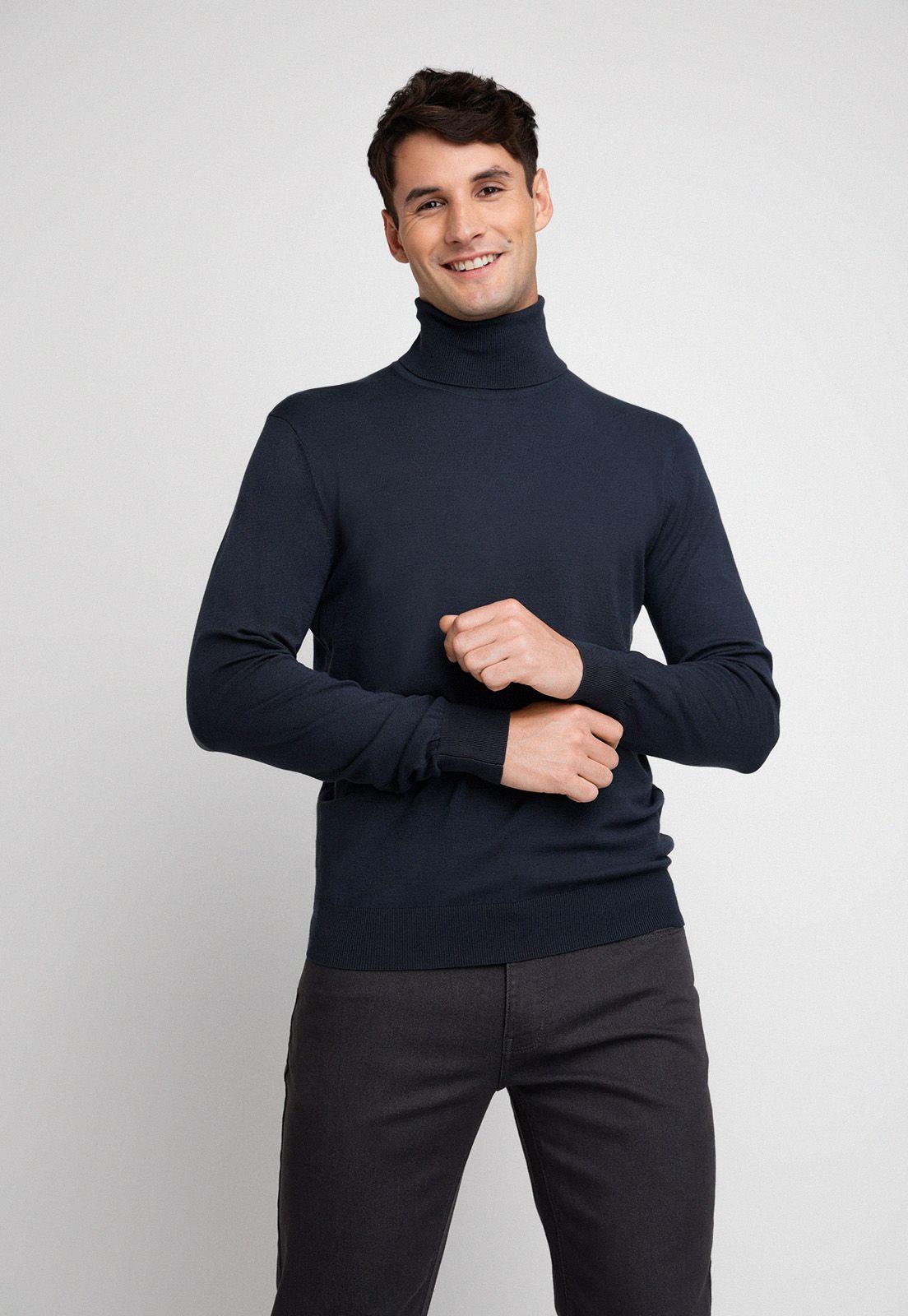 Sweater Hombre Cuello Alto Azul Osc-0