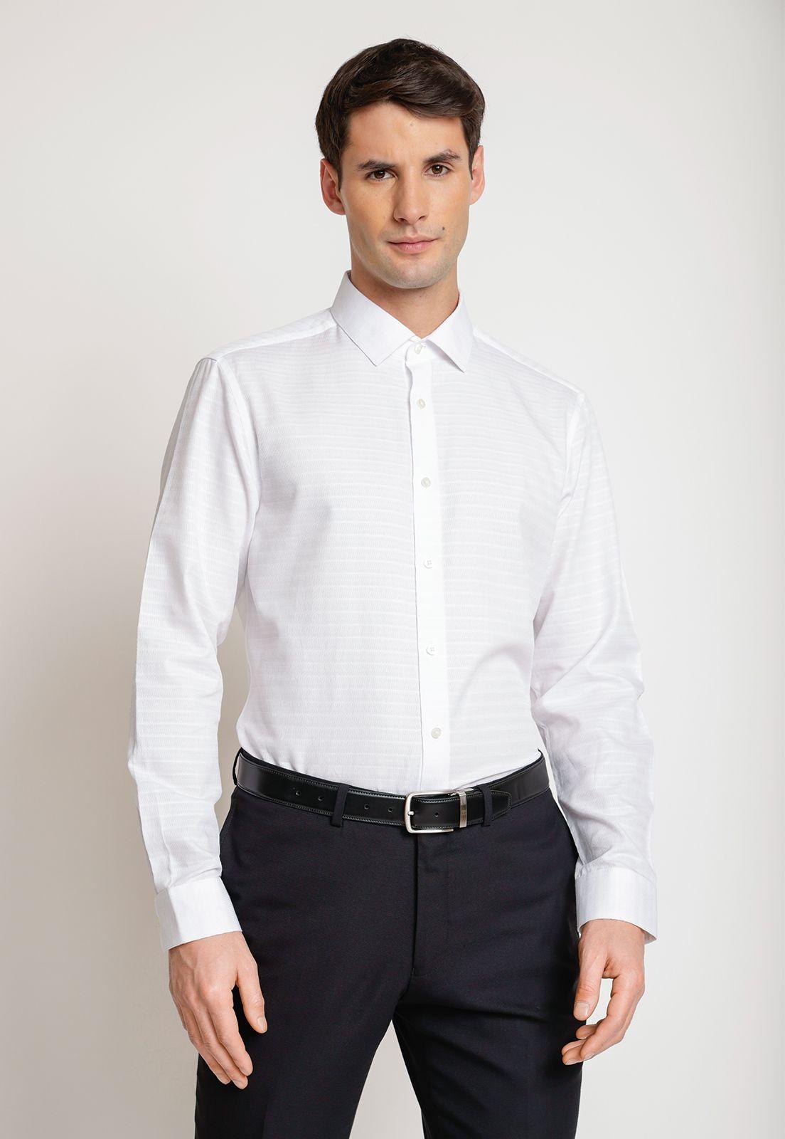 Camisa Hombre Formal (Easy Care) Algodón Dobby Blanco-0