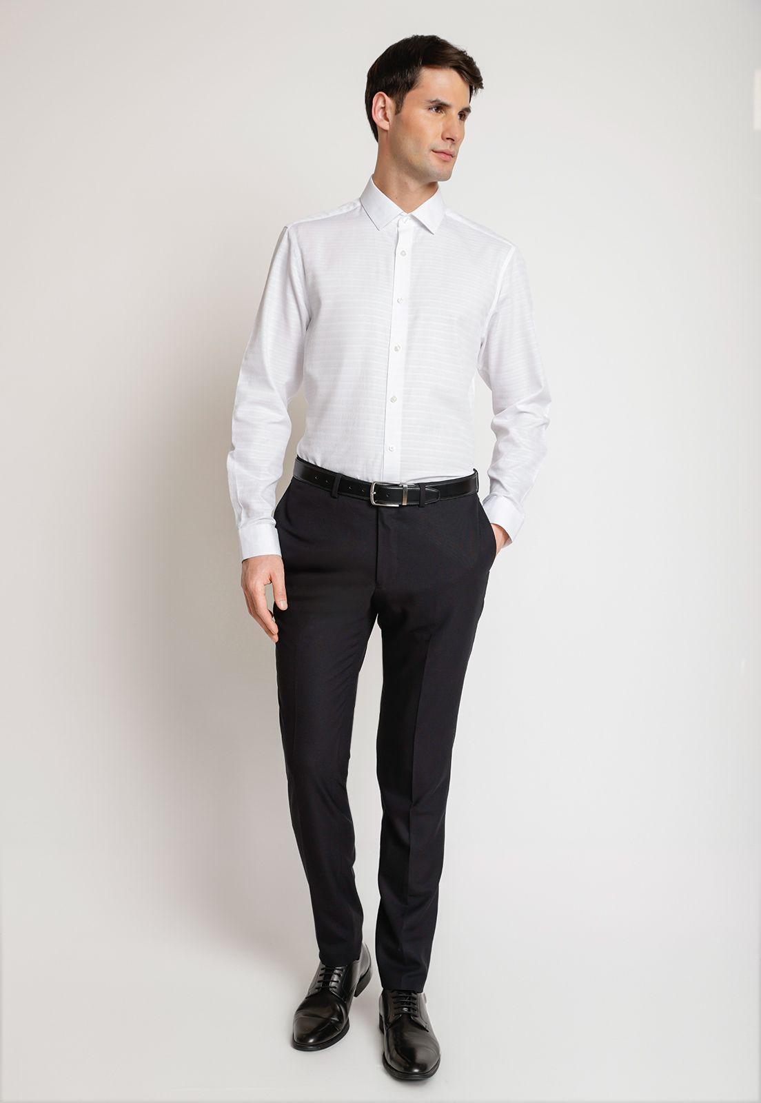 Camisa Hombre Formal (Easy Care) Algodón Dobby Blanco-3