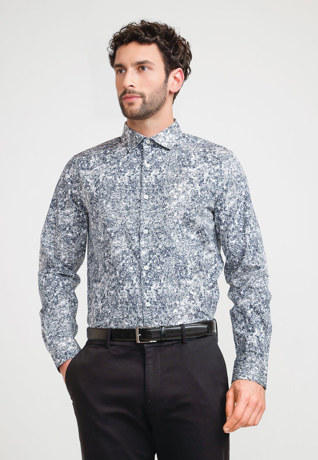 Camisa Hombre Stretch Estampada Taupe-0
