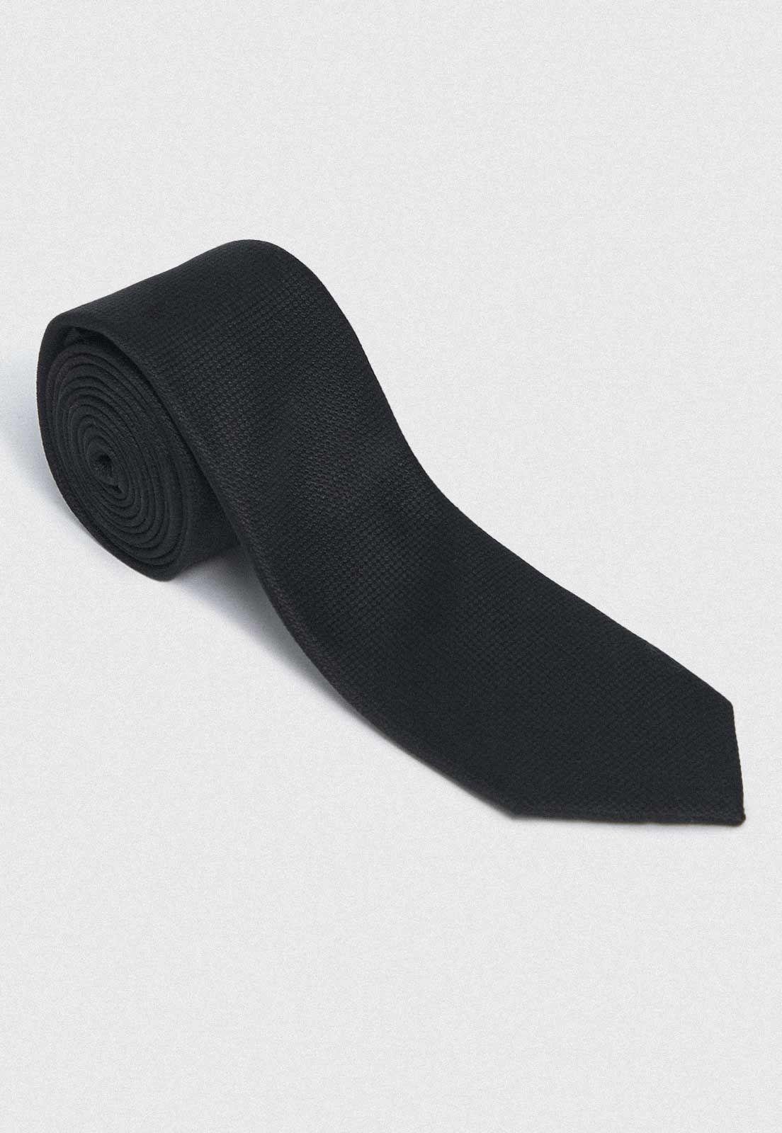 Corbata Formal Hombre Mezcla Seda Algodón Liso Executive Negro-0