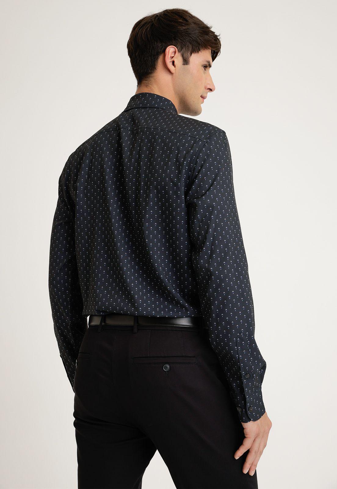 Camisa Hombre Manga Larga Stretch Estampada Negro-1