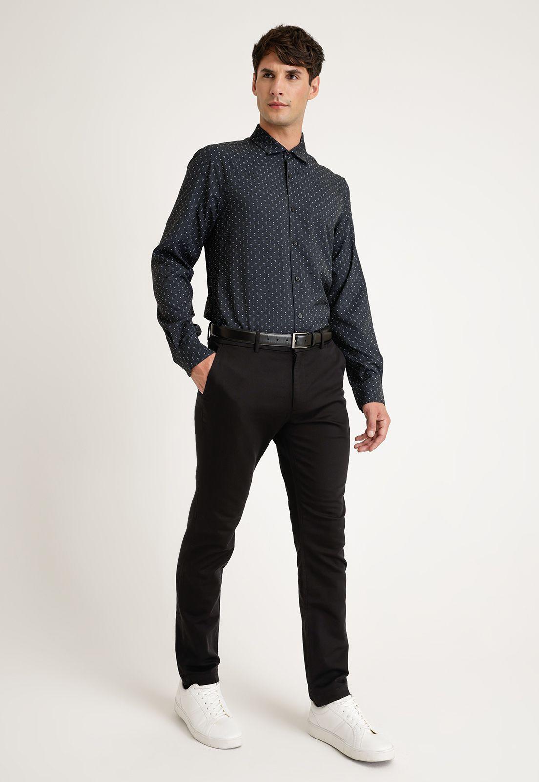 Camisa Hombre Manga Larga Stretch Estampada Negro-3