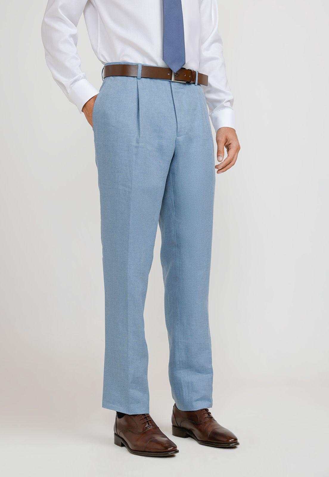 Pantalón Hombre Formal Lino Mix&Color Celeste-0