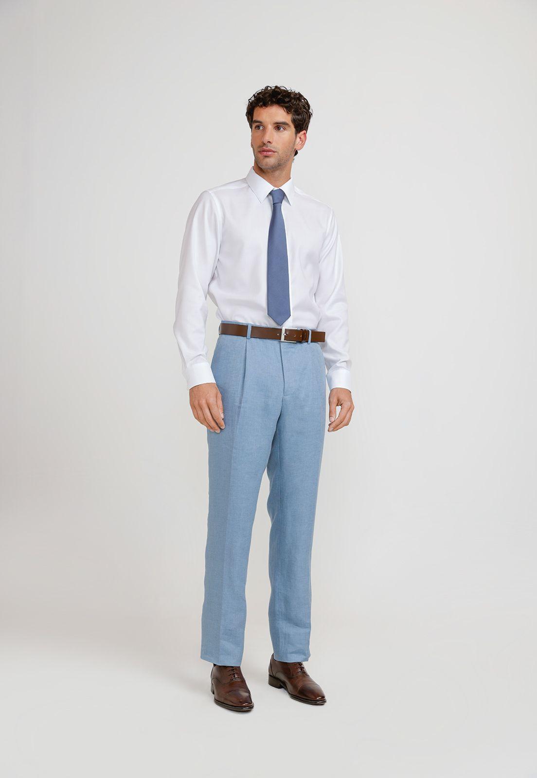 Pantalón Hombre Formal Lino Mix&Color Celeste-3