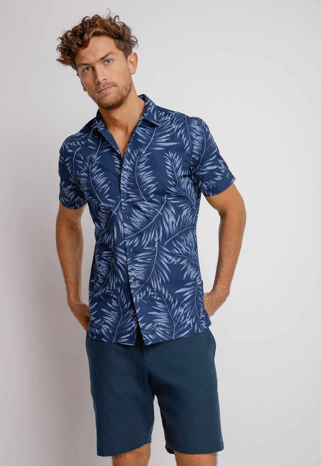 Camisa Manga Corta Hombre Relaxed Fit Buck Algodón Azul Marino-0