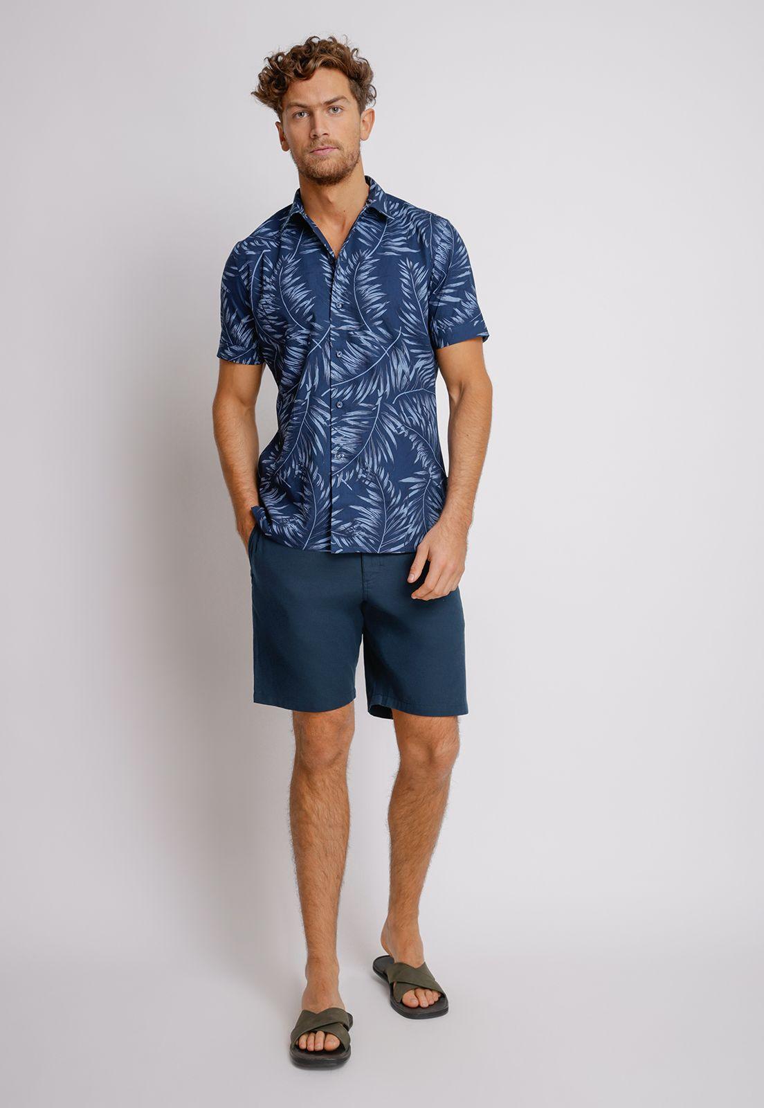 Camisa Manga Corta Hombre Relaxed Fit Buck Algodón Azul Marino-3