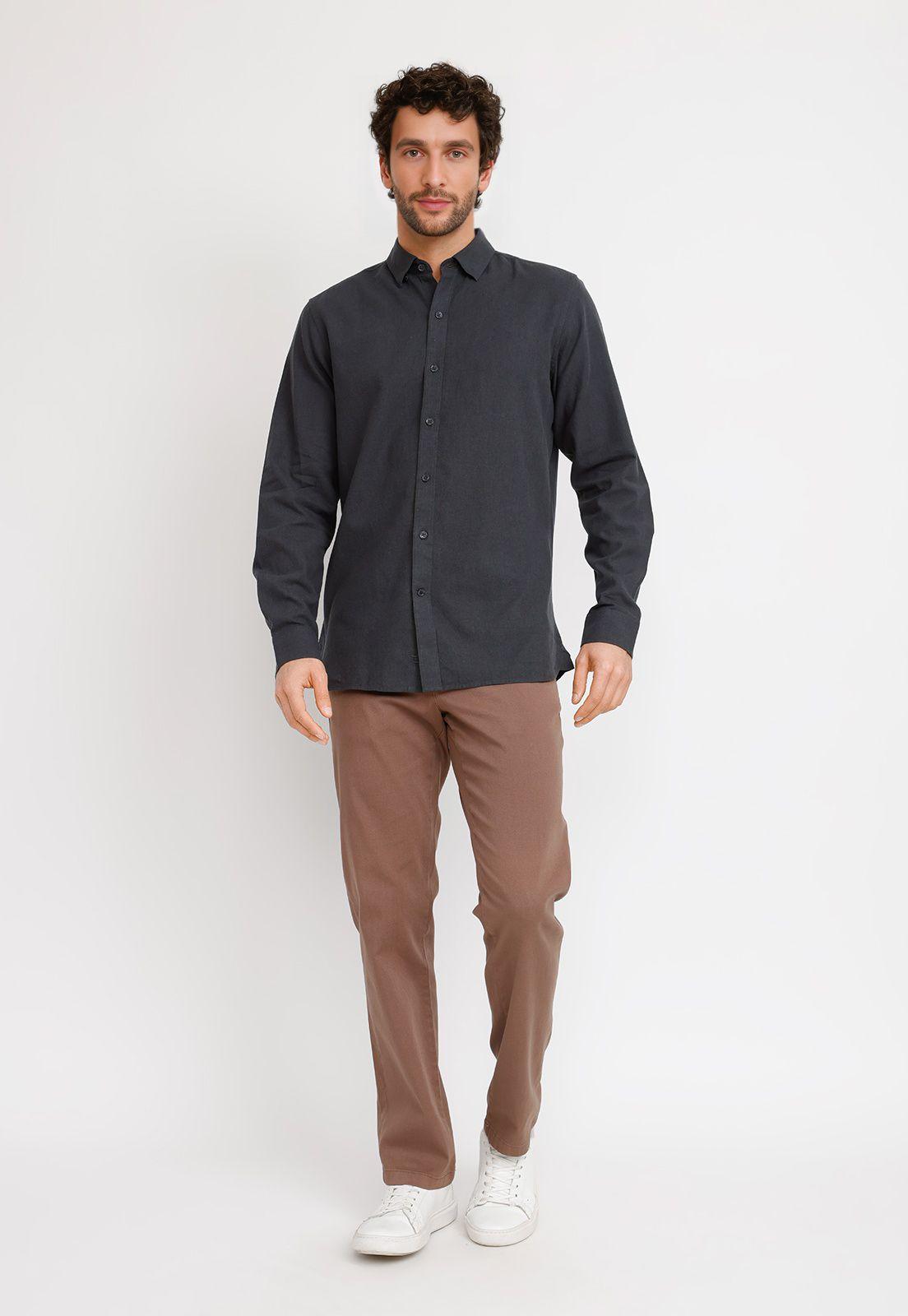 Camisa Lino Algodón Braulio Gris Oscuro-5