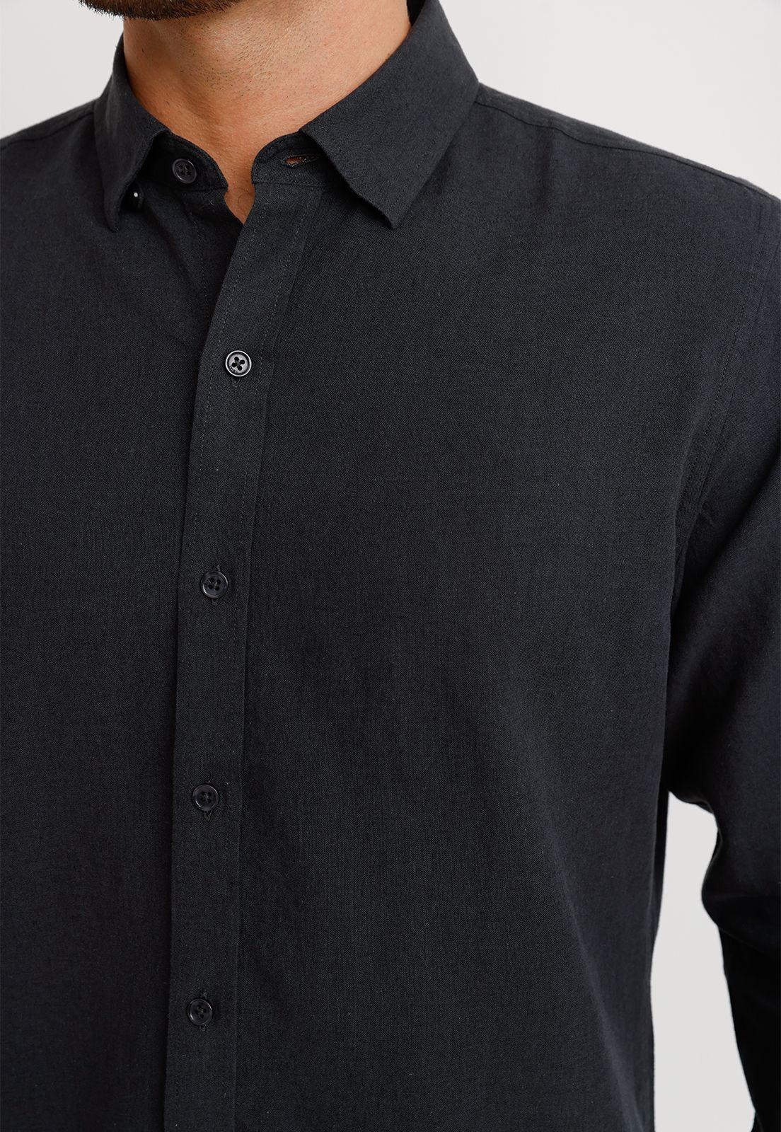 Camisa Lino Algodón Braulio Gris Oscuro-6