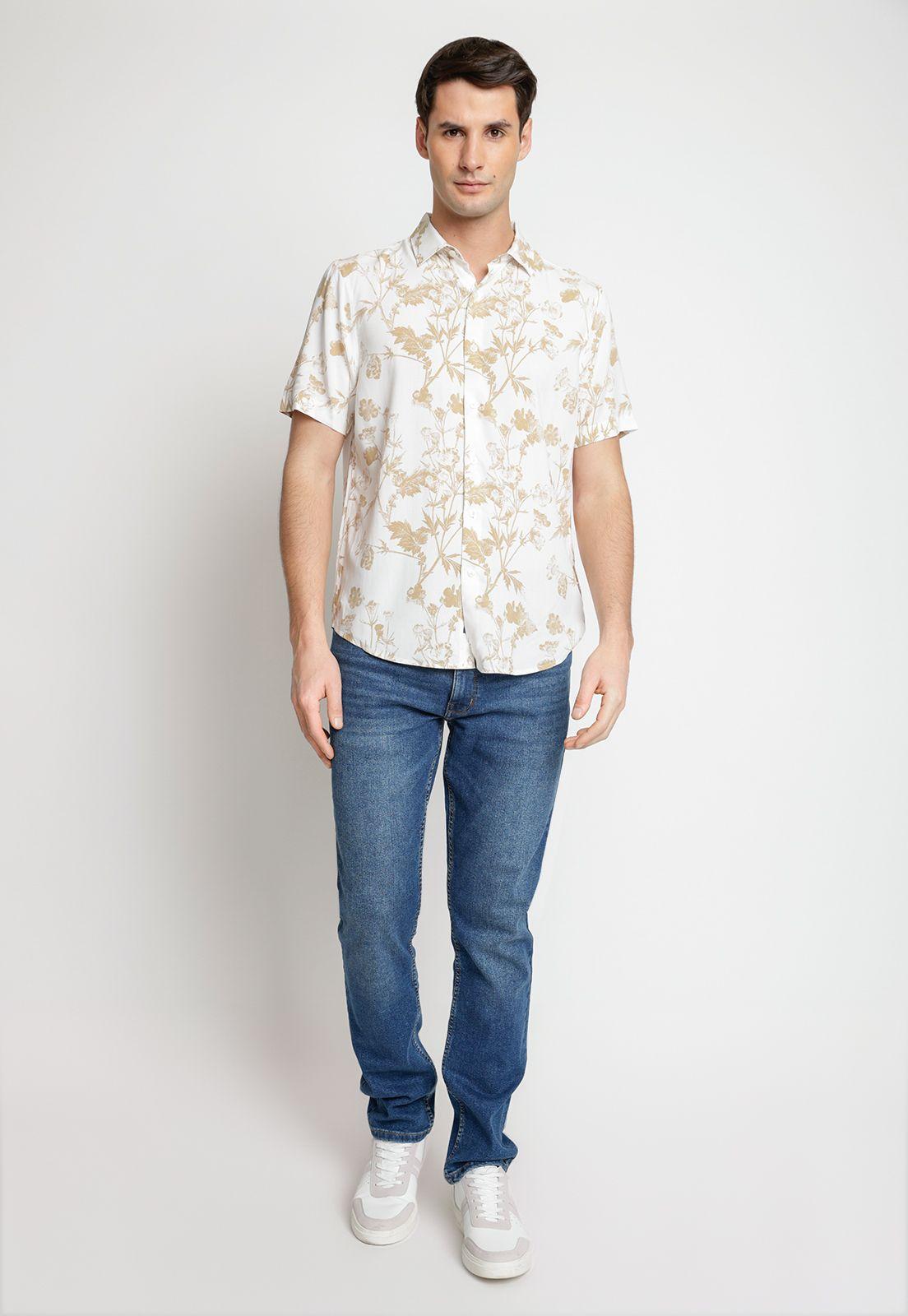 Camisa Hombre Manga Corta Estampada Blanco-3