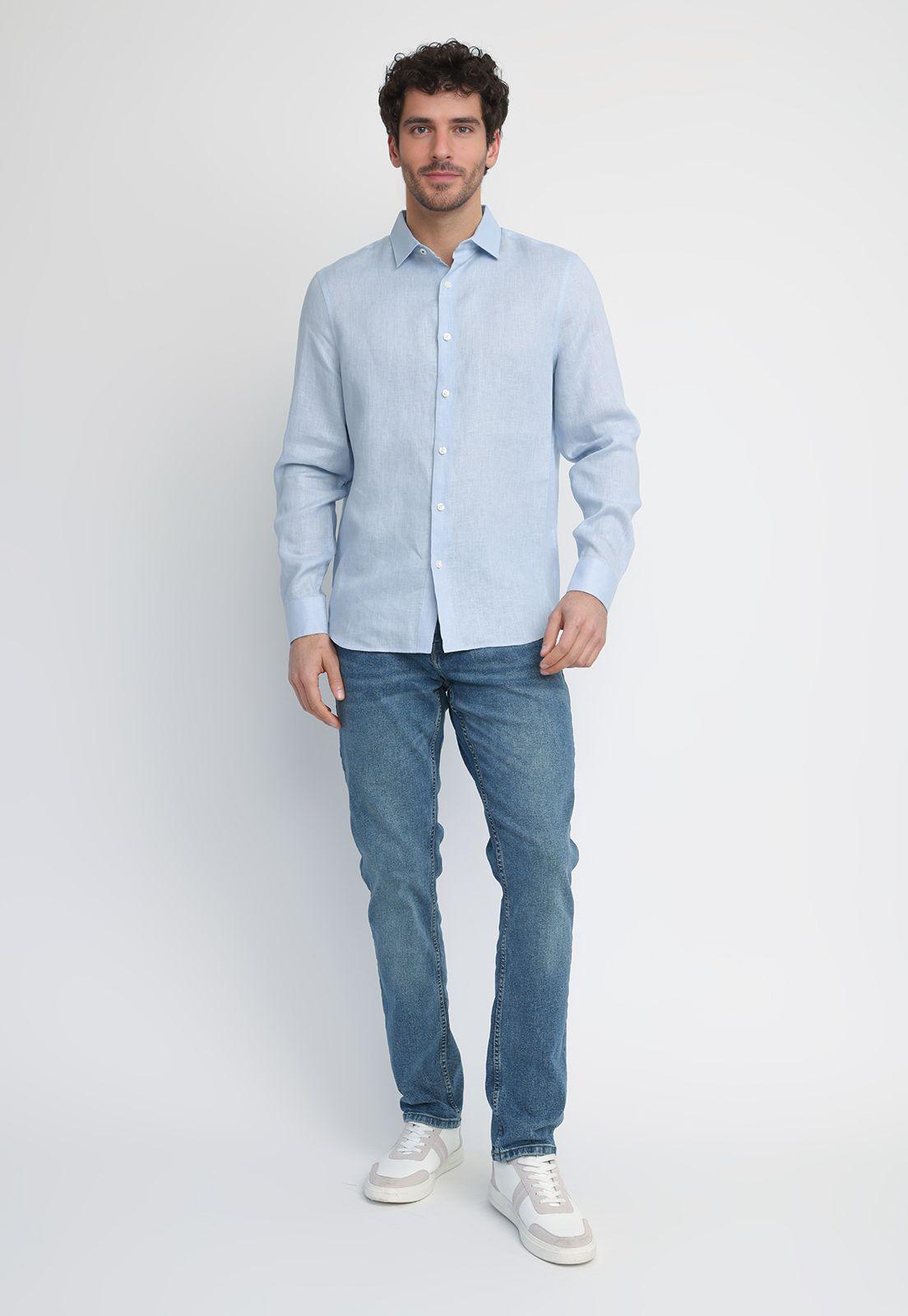 Camisa Hombre Lino Celeste 4KSW7056-3