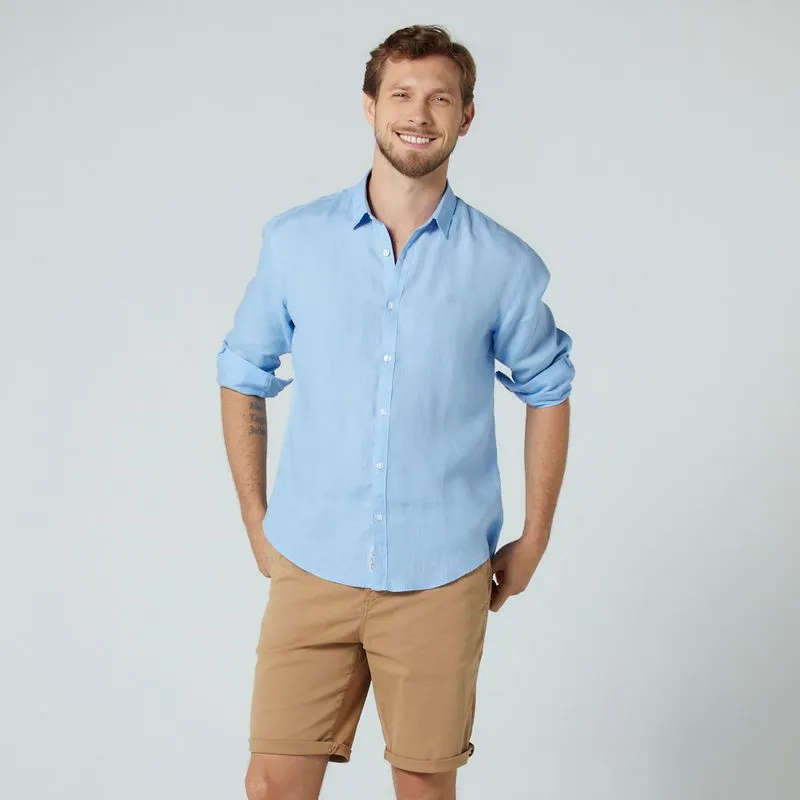 Camisa Hombre Manga Larga Pete Lino Celeste-0